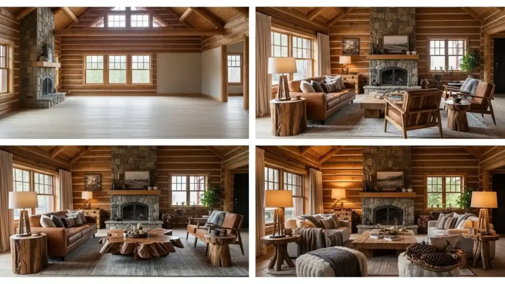 log cabin living room furniture step