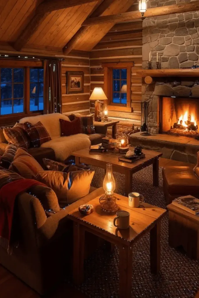 log cabin living room idea