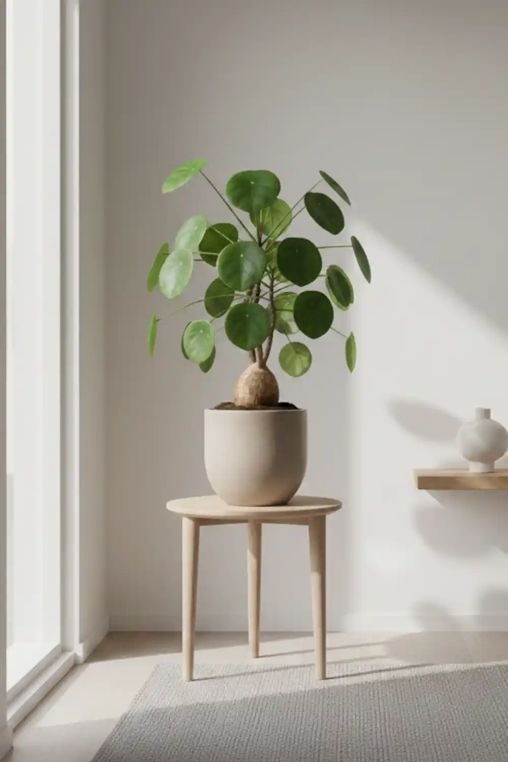 Stephania Erecta turtle plant in a neutral pot near window with bright indirect light
