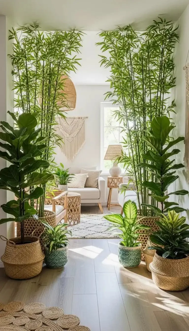 Cozy café decor with house plants enhancing the ambiance