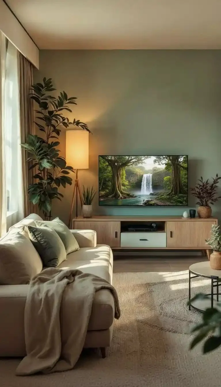 Beige and green color pairing in a stylish living room setting